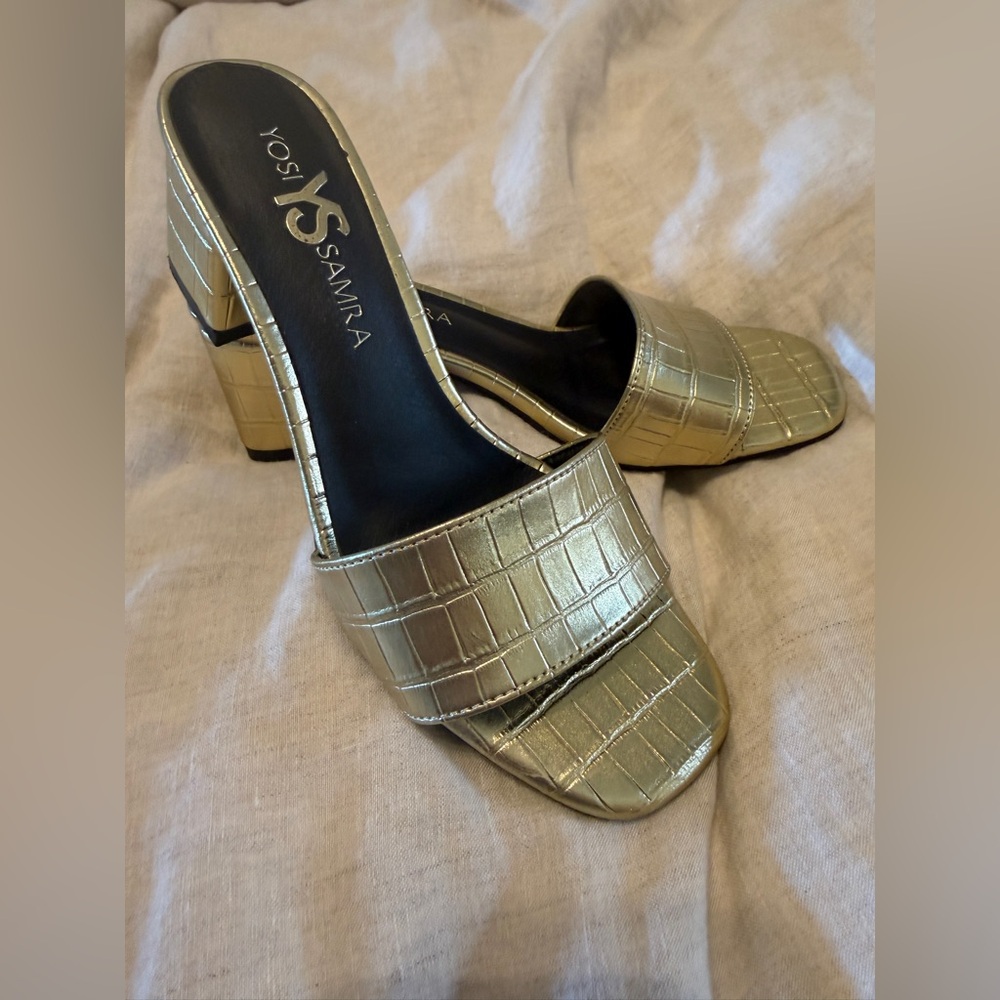 Yosi Samra Metallic Gold Block Heels